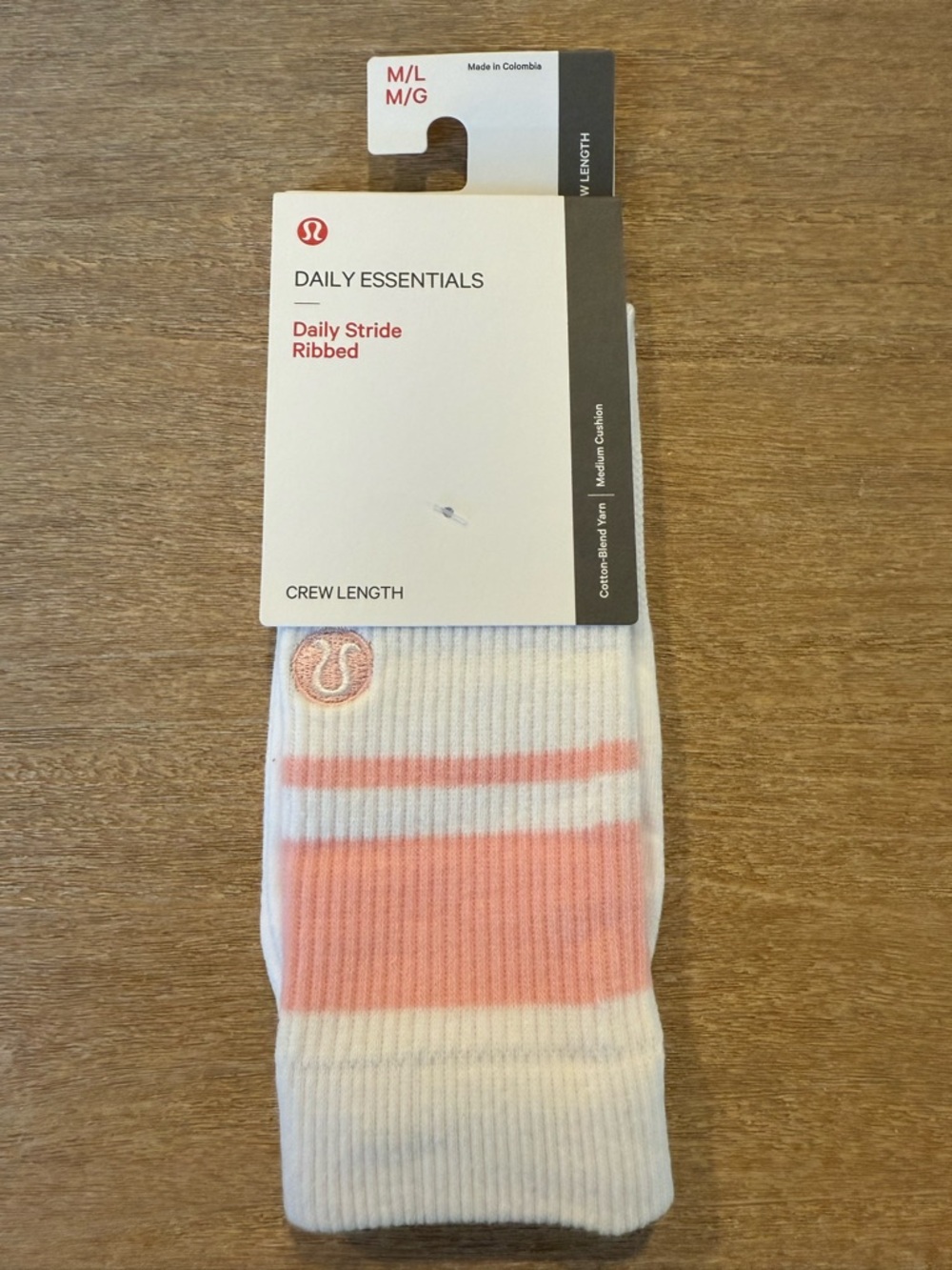lululemon athletica Ribbed Crew Socks in White and Pink Stripe
